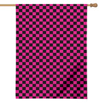 Magenta Pink And Black Checkered Print House Flag