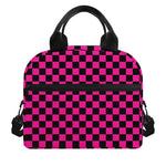 Magenta Pink And Black Checkered Print Insulated Lunch Bag