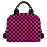 Magenta Pink And Black Checkered Print Insulated Lunch Bag