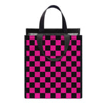Magenta Pink And Black Checkered Print Insulated Lunch Tote