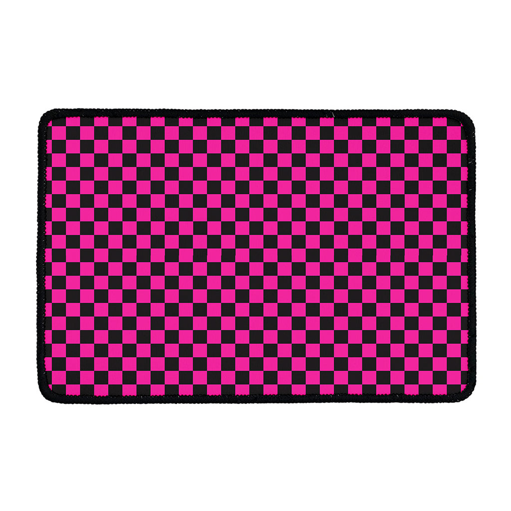 Magenta Pink And Black Checkered Print Kitchen Mat
