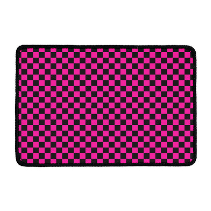 Magenta Pink And Black Checkered Print Kitchen Mat