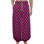 Magenta Pink And Black Checkered Print Lantern Pants