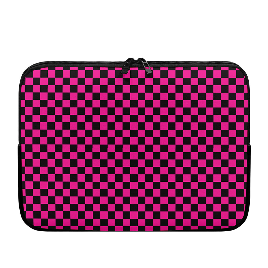 Magenta Pink And Black Checkered Print Laptop Sleeve