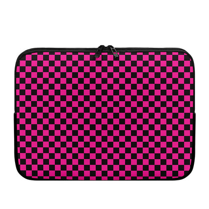Magenta Pink And Black Checkered Print Laptop Sleeve