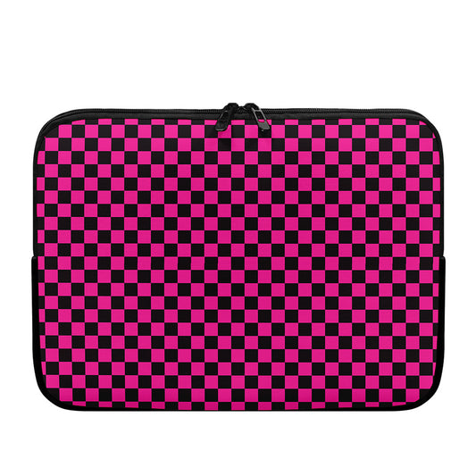 Magenta Pink And Black Checkered Print Laptop Sleeve