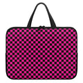 Magenta Pink And Black Checkered Print Laptop Sleeve With Handle