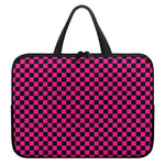 Magenta Pink And Black Checkered Print Laptop Sleeve With Handle
