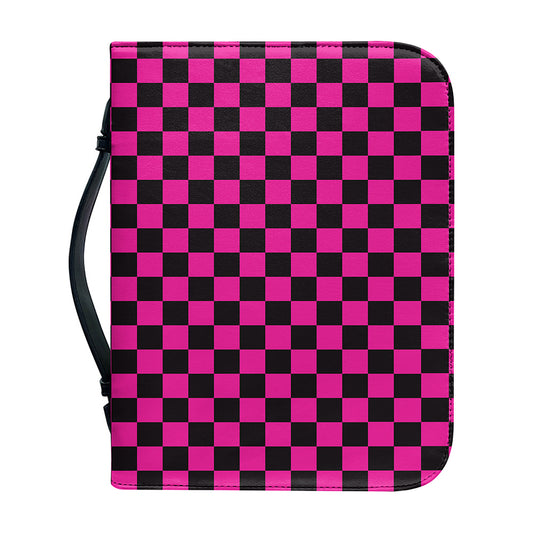 Magenta Pink And Black Checkered Print Leather Bible Cover