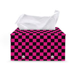 Magenta Pink And Black Checkered Print Leather Tissue Box Cover