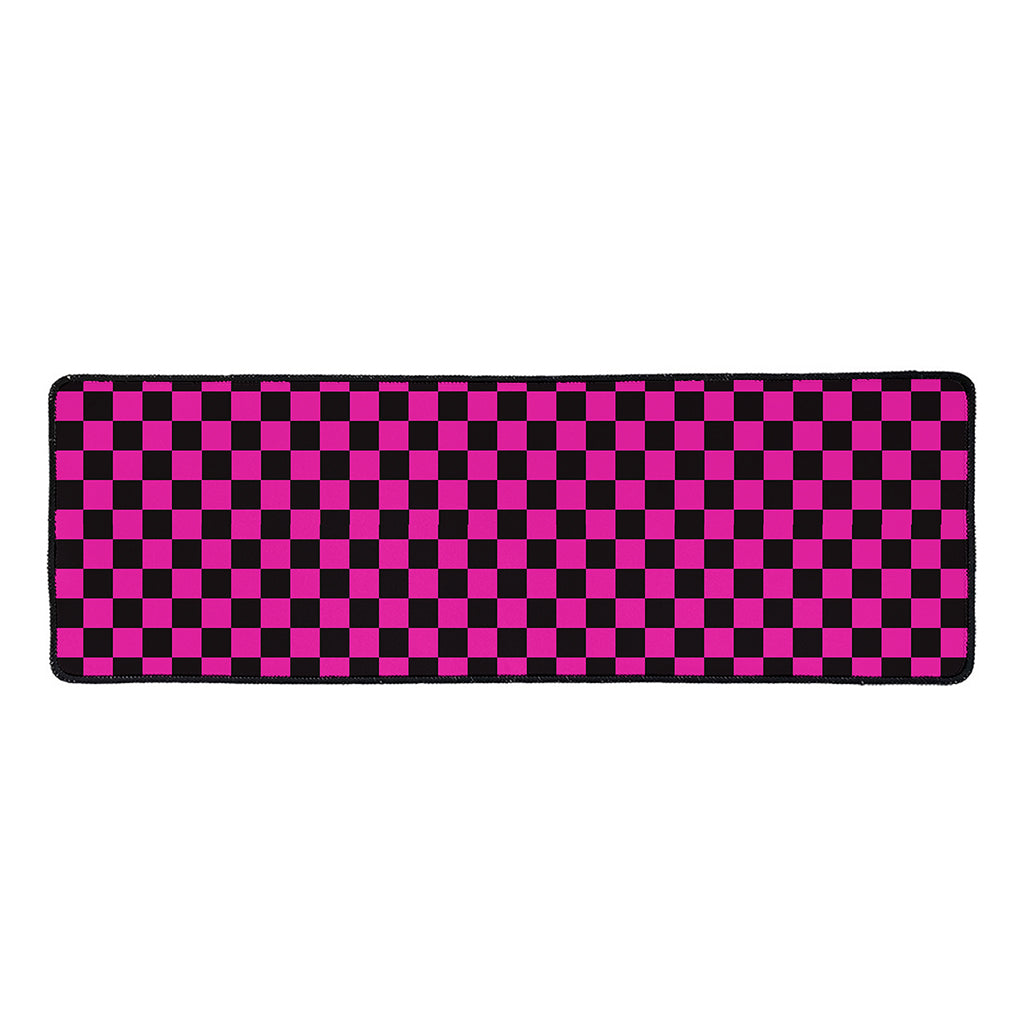 Magenta Pink And Black Checkered Print Long Kitchen Mat