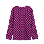 Magenta Pink And Black Checkered Print Long Sleeve Short Coat