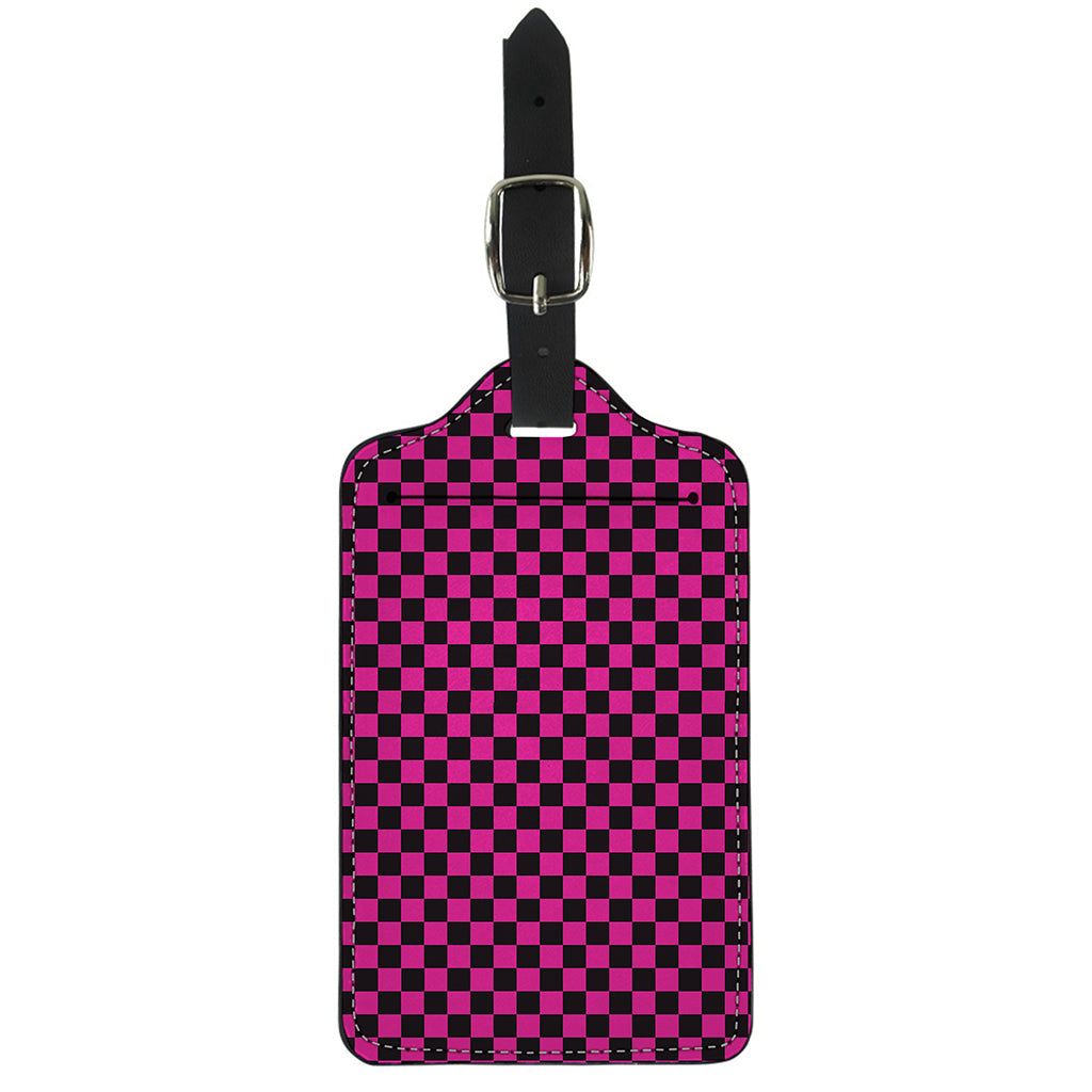 Magenta Pink And Black Checkered Print Luggage Tag