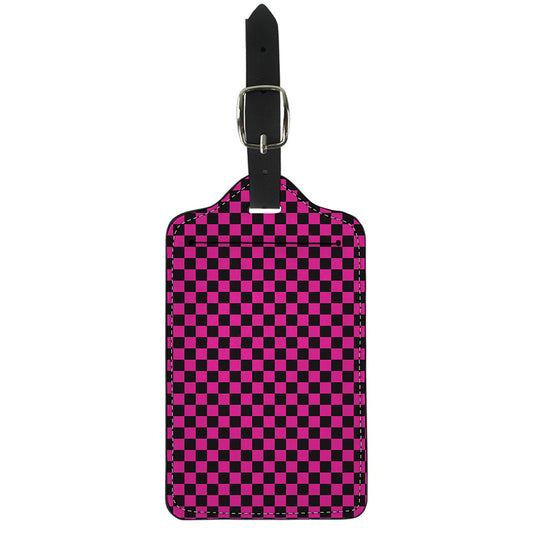 Magenta Pink And Black Checkered Print Luggage Tag