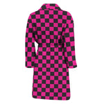 Magenta Pink And Black Checkered Print Men's Bathrobe
