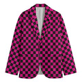 Magenta Pink And Black Checkered Print Men's Blazer