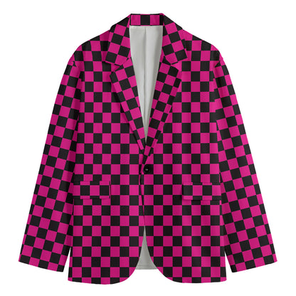 Magenta Pink And Black Checkered Print Men's Blazer