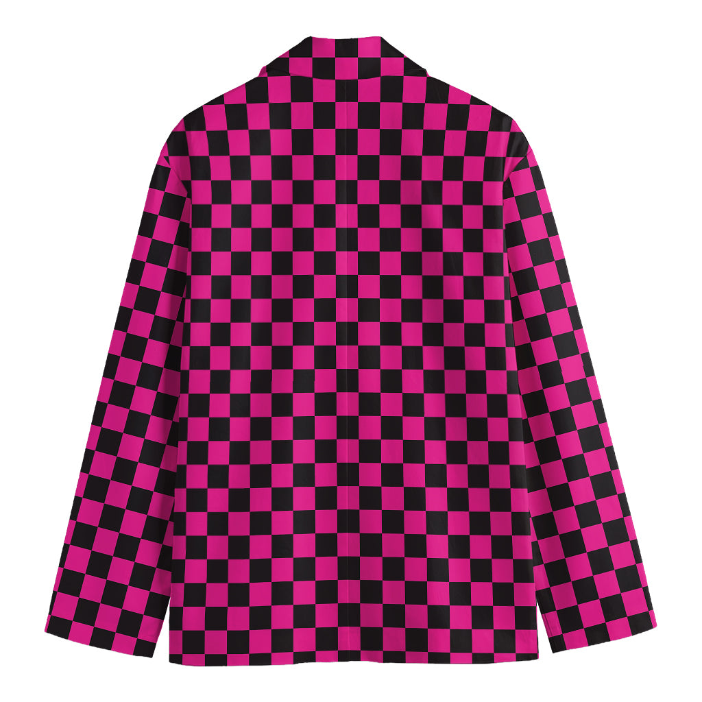 Magenta Pink And Black Checkered Print Men's Blazer