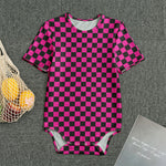 Magenta Pink And Black Checkered Print Men's Bodysuit
