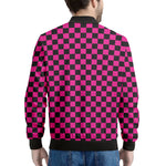 Magenta Pink And Black Checkered Print Men's Bomber Jacket