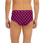 Magenta Pink And Black Checkered Print Men's Briefs