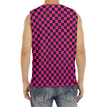 Magenta Pink And Black Checkered Print Men's Fitness Tank Top