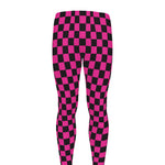 Magenta Pink And Black Checkered Print Men's leggings