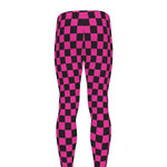 Magenta Pink And Black Checkered Print Men's leggings