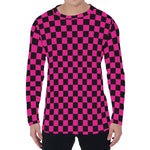 Magenta Pink And Black Checkered Print Men's Long Sleeve T-Shirt