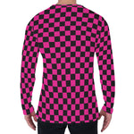 Magenta Pink And Black Checkered Print Men's Long Sleeve T-Shirt