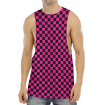 Magenta Pink And Black Checkered Print Men's Muscle Tank Top