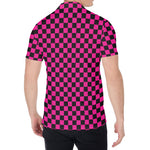 Magenta Pink And Black Checkered Print Men's Shirt