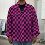Magenta Pink And Black Checkered Print Men's Shirt Jacket
