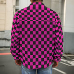 Magenta Pink And Black Checkered Print Men's Shirt Jacket