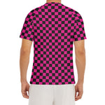 Magenta Pink And Black Checkered Print Men's Short Sleeve Rash Guard
