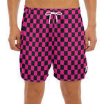 Magenta Pink And Black Checkered Print Men's Split Running Shorts