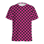 Magenta Pink And Black Checkered Print Men's Sports T-Shirt
