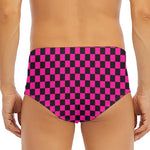 Magenta Pink And Black Checkered Print Men's Triangle Swim Briefs