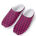 Magenta Pink And Black Checkered Print Mesh Casual Shoes