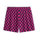 Magenta Pink And Black Checkered Print Mesh Shorts