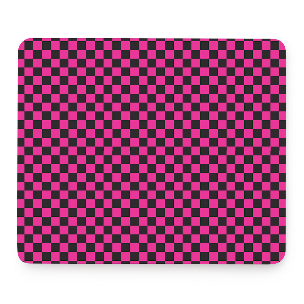 Magenta Pink And Black Checkered Print Mouse Pad