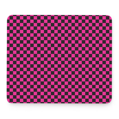 Magenta Pink And Black Checkered Print Mouse Pad