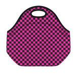 Magenta Pink And Black Checkered Print Neoprene Lunch Bag