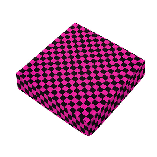 Magenta Pink And Black Checkered Print Outdoor Seat Cushion Cover