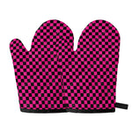 Magenta Pink And Black Checkered Print Oven Mitts