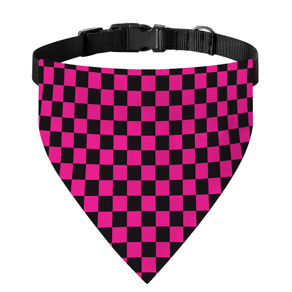 Magenta Pink And Black Checkered Print Over The Collar Dog Bandana