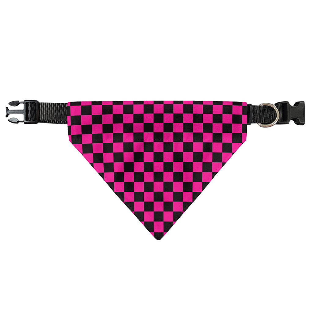 Magenta Pink And Black Checkered Print Over The Collar Dog Bandana