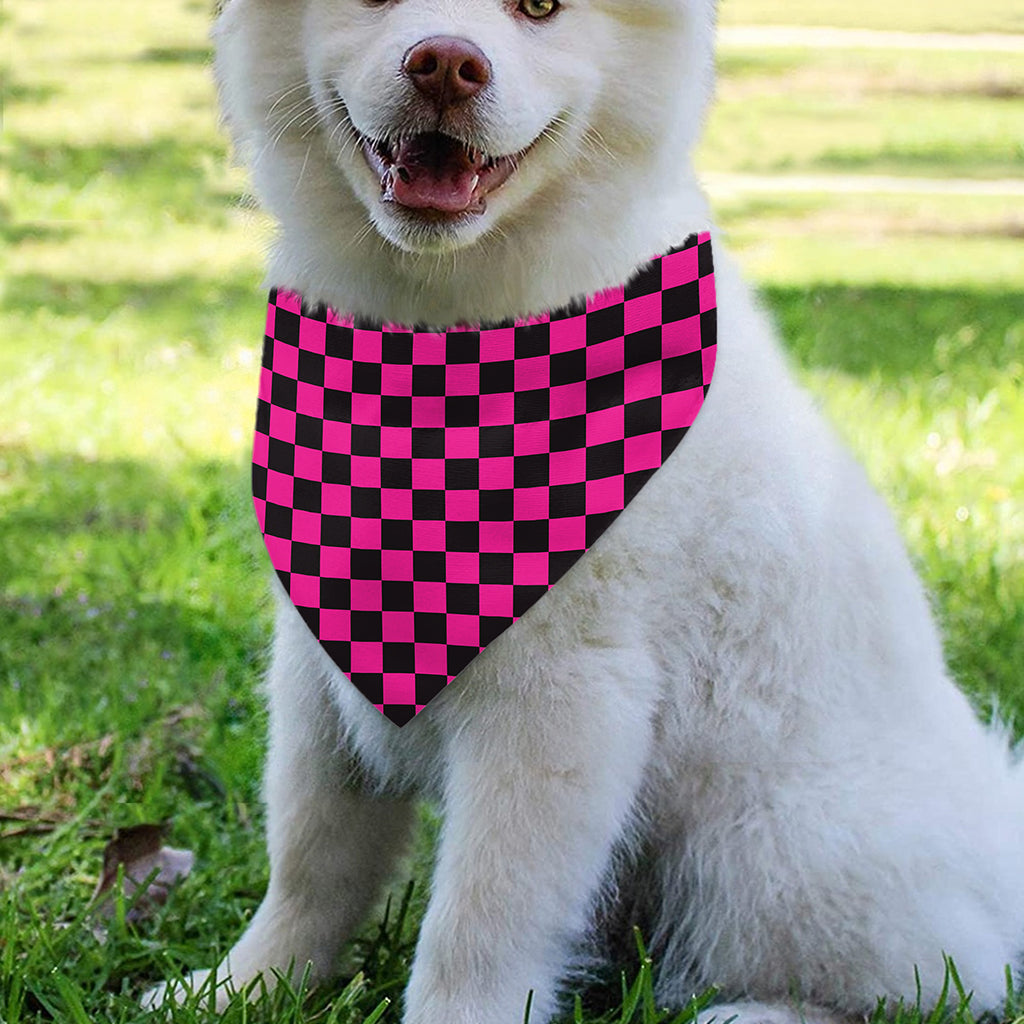 Magenta Pink And Black Checkered Print Over The Collar Dog Bandana