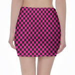 Magenta Pink And Black Checkered Print Pencil Mini Skirt