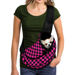 Magenta Pink And Black Checkered Print Pet Sling Carrier